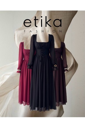 M00757-BORDO Bordo ELBİSE