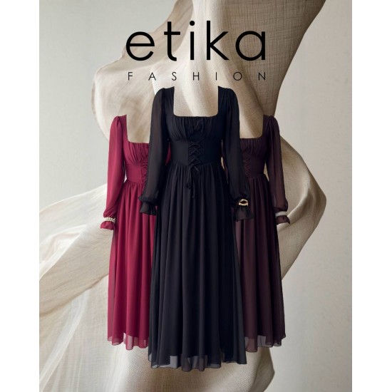 M00757-BORDO Bordo ELBİSE