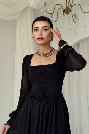 M00757-SIYAH Siyah ELBİSE