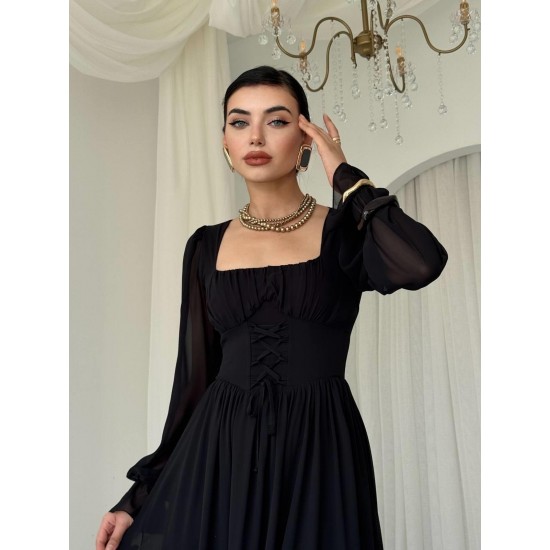 M00757-SIYAH Siyah ELBİSE