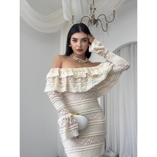 M00761-BEJ Bej ELBİSE