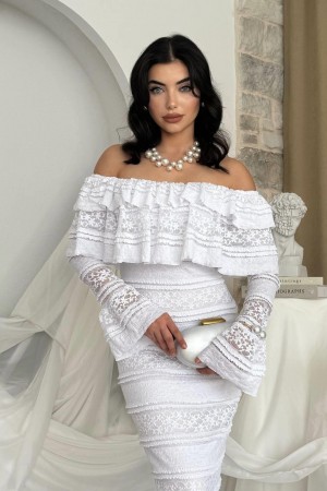 M00761-BEYAZ Beyaz ELBİSE