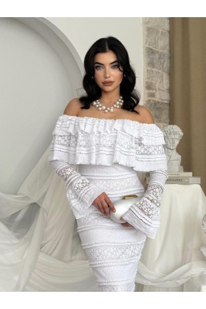 M00761-BEYAZ Beyaz ELBİSE