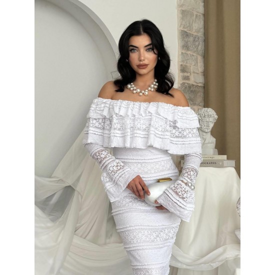 M00761-BEYAZ Beyaz ELBİSE