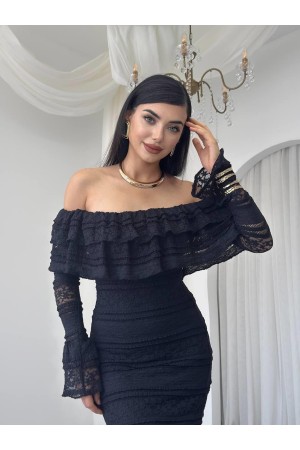 M00761-SIYAH Siyah ELBİSE