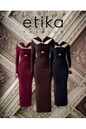 M00762-BORDO Bordo ELBİSE
