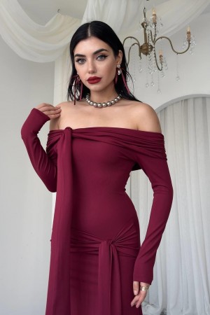 M00763-BORDO Bordo ELBİSE