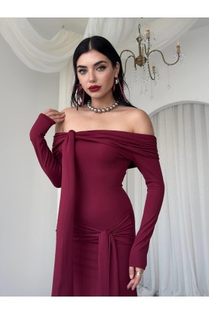 M00763-BORDO Bordo ELBİSE