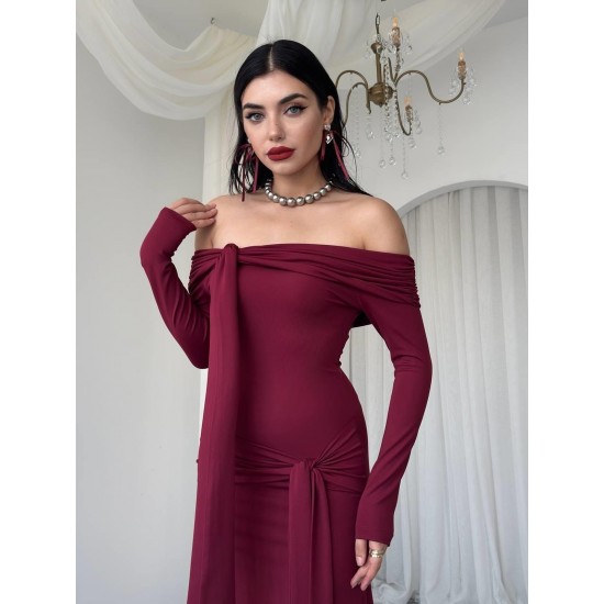 M00763-BORDO Bordo ELBİSE