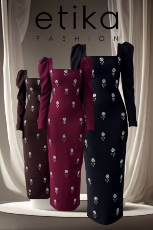 M00767-BORDO Bordo ELBİSE