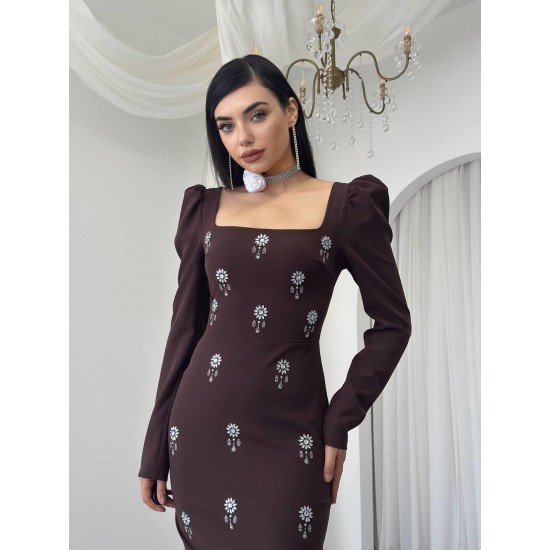 M00767-KAHVE KAHVE ELBİSE
