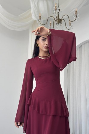M00768-BORDO Bordo ELBİSE