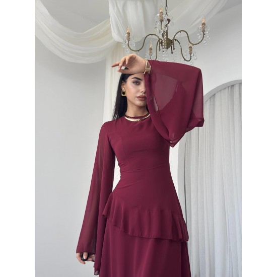 M00768-BORDO Bordo ELBİSE