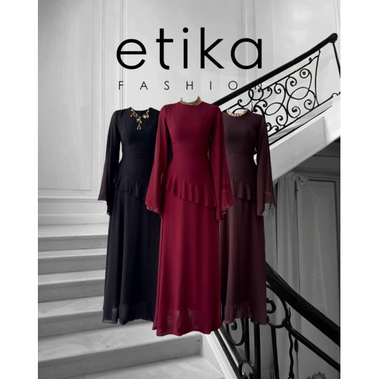 M00768-KAHVE KAHVE ELBİSE