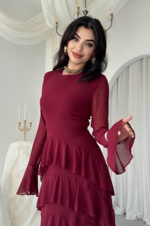 M00769-BORDO Bordo ELBİSE