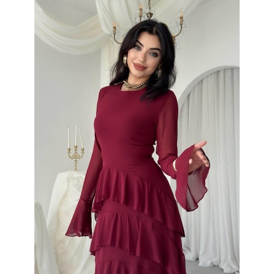 M00769-BORDO Bordo ELBİSE