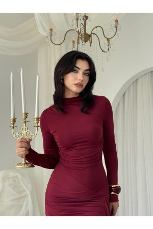 M00779-BORDO Bordo ELBİSE