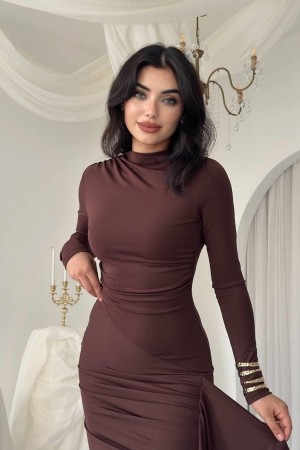 M00779-KAHVE COFFEE DRESS