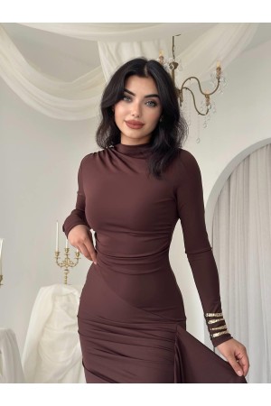 M00779-KAHVE KAHVE ELBİSE