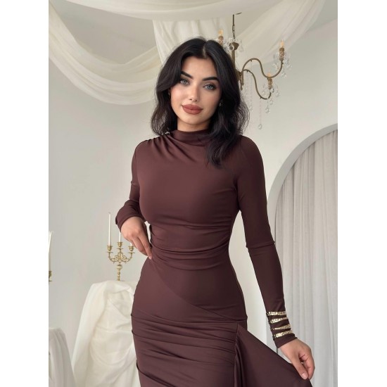 M00779-KAHVE COFFEE DRESS