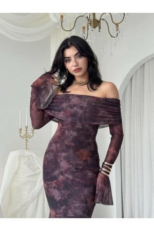 M00783-KAHVE KAHVE ELBİSE