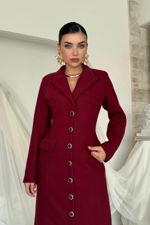 M00787-BORDO Bordo CEKET ELBİSE