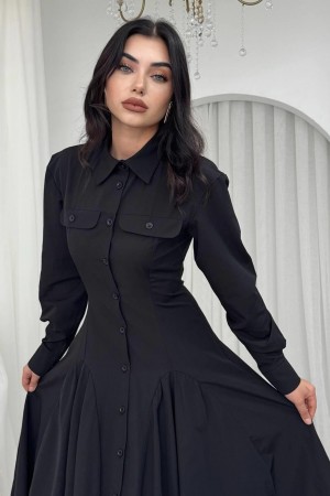 M00790-SIYAH Siyah ELBİSE