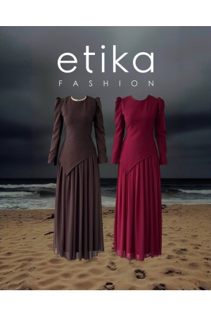 M00793-BORDO Bordo ELBİSE