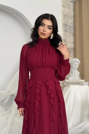 M00796-BORDO Bordo ELBİSE