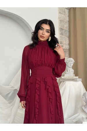 M00796-BORDO Bordo ELBİSE