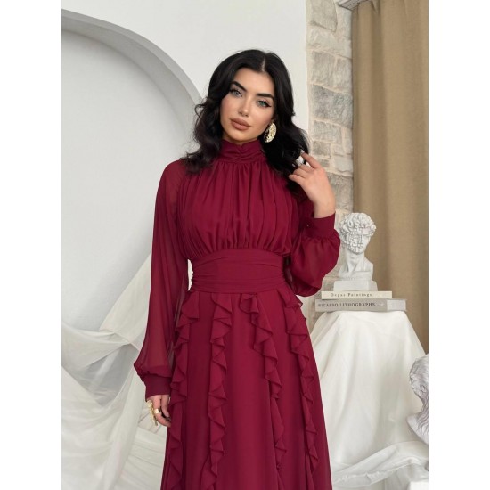 M00796-BORDO Bordo ELBİSE