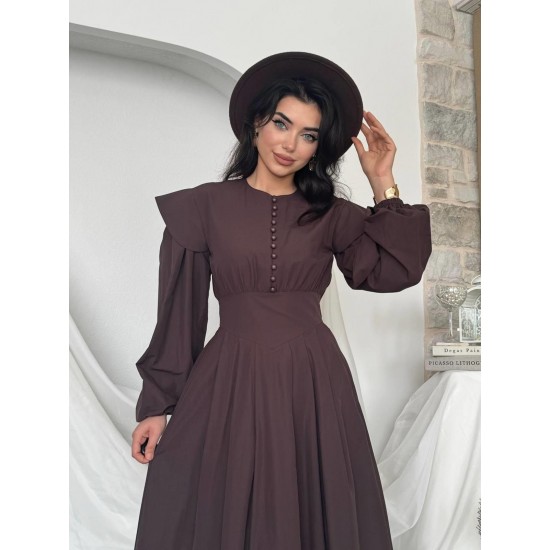 M00797-KAHVE KAHVE ELBİSE