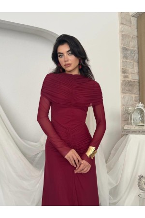 M00799-BORDO Bordo ELBİSE
