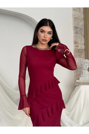 M00800-BORDO Bordo ELBİSE