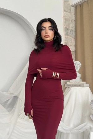 M00801-BORDO Bordo ELBİSE