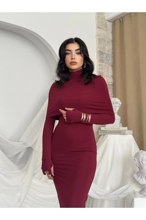 M00801-BORDO Bordo ELBİSE