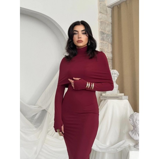 M00801-BORDO Bordo ELBİSE