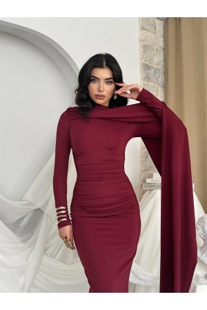 M00803-BORDO Bordo ELBİSE