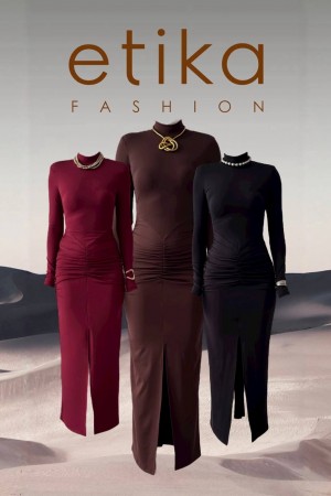 M00804-BORDO Bordo ELBİSE