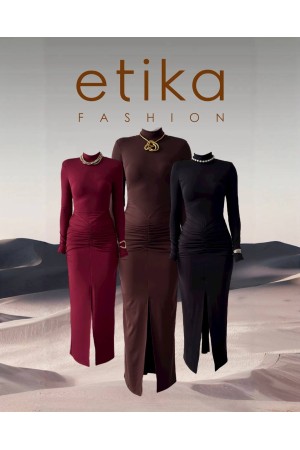 M00804-BORDO Bordo ELBİSE