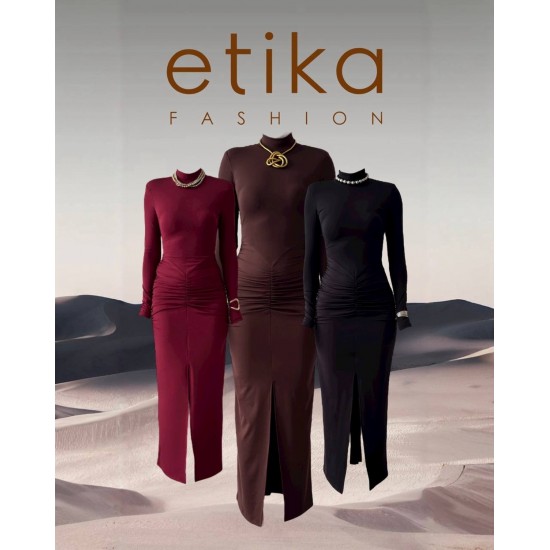 M00804-BORDO Bordo ELBİSE