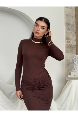 M00804-KAHVE KAHVE ELBİSE