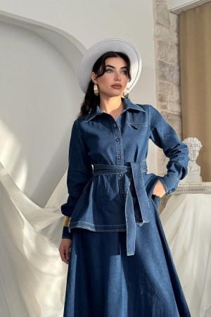 M00805-KOYU MAVİ Koyu Mavi ELBİSE