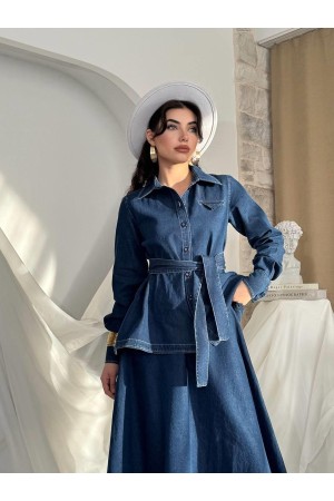 M00805-KOYU MAVİ Koyu Mavi ELBİSE