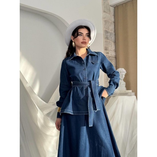 M00805-KOYU MAVİ Koyu Mavi ELBİSE