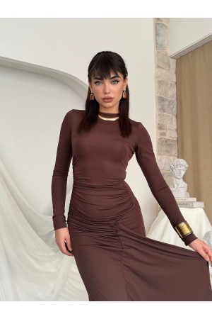 M00807-KAHVE KAHVE ELBİSE