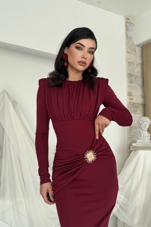 M00808-BORDO Bordo ELBİSE