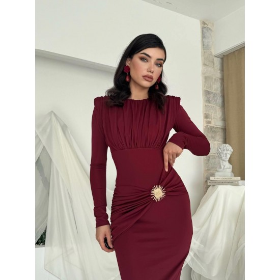 M00808-BORDO Bordo ELBİSE