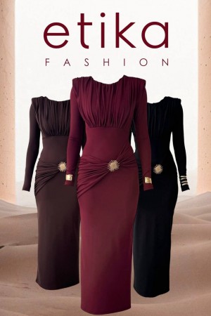 M00808-KAHVE KAHVE ELBİSE