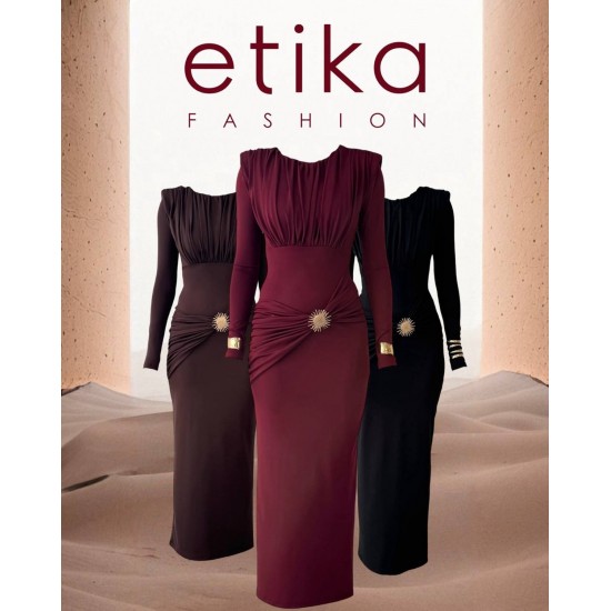 M00808-KAHVE KAHVE ELBİSE